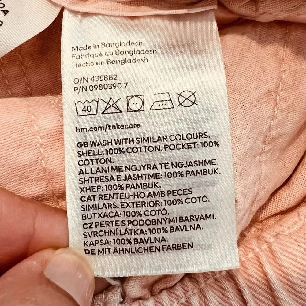 H&M Girl’s Relaxed Fit Elastic Waist Pull-on Jeans Pink Acid Washed Size 10